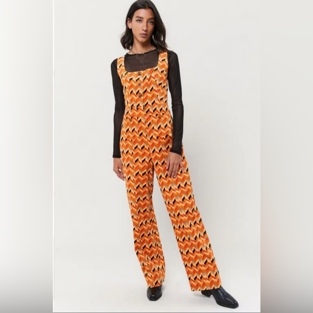 Urban Outfitters Retro Zigzag Soft Corduroy Jumpsuit Size M